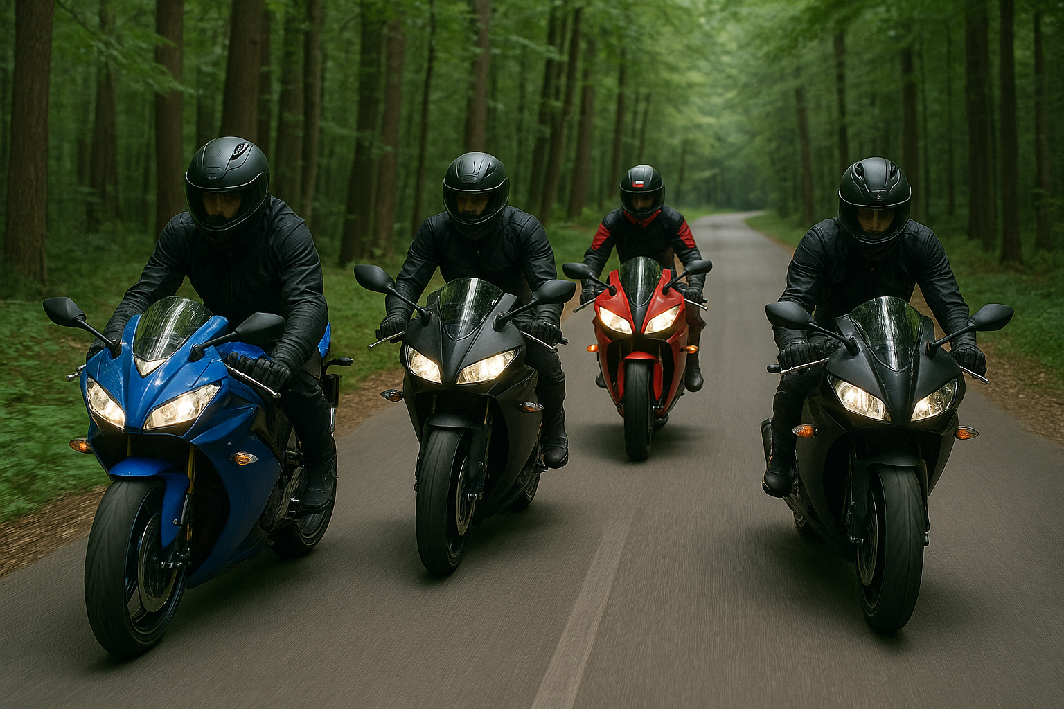 Group ride in forest